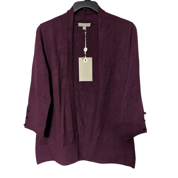 Evolution By Cyrus Raisin Purple Textured Knit Open-Front Cardigan Size Small - Picture 8 of 8